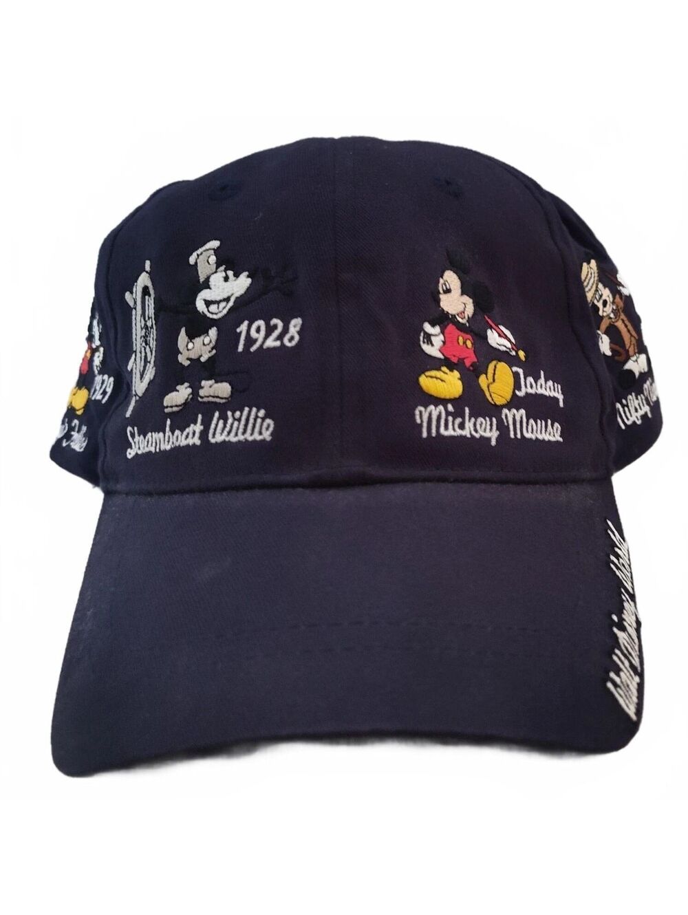 Walt Disney World Mickey Mouse Through The Years Embroidered Blue Baseball Hat